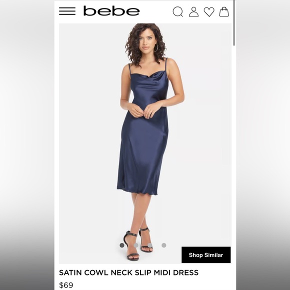 BEBE SATIN COWL NECK SLIP MIDI DRESS - Picture 5 of 5